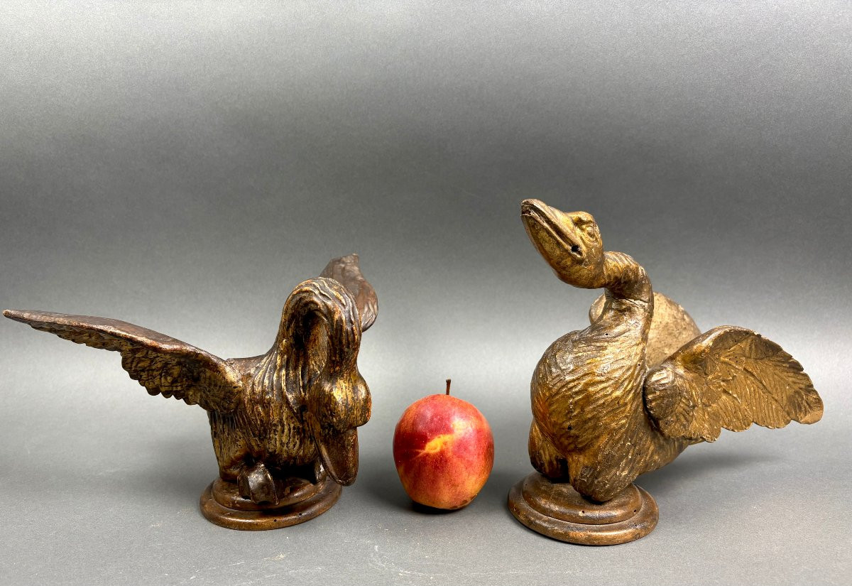 Paire de Grands Sculptures en Bois Doré  Louis XVI Cygnes Italie 18éme-photo-2