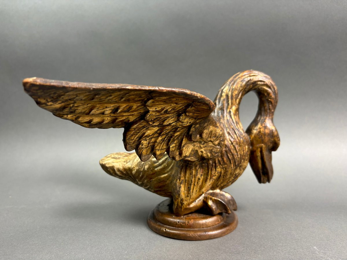 Paire de Grands Sculptures en Bois Doré  Louis XVI Cygnes Italie 18éme-photo-4