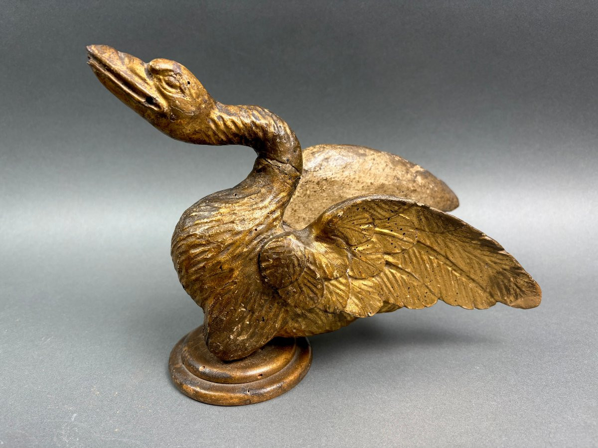 Paire de Grands Sculptures en Bois Doré  Louis XVI Cygnes Italie 18éme-photo-4