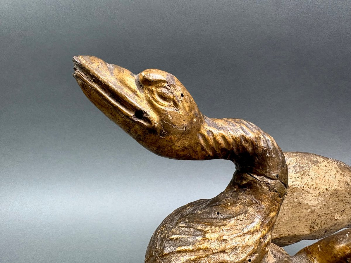 Paire de Grands Sculptures en Bois Doré  Louis XVI Cygnes Italie 18éme-photo-6