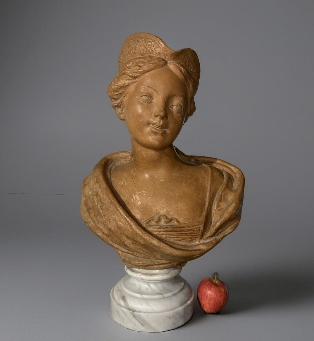 Late 18th Terracotta Bust Portrait Of A Lady-photo-3
