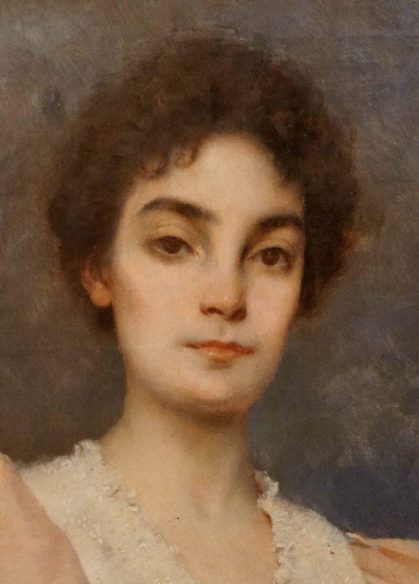 Octave Gallian (1855 - 1918) "portrait Of An Elegant Woman" Dated 1895-photo-1