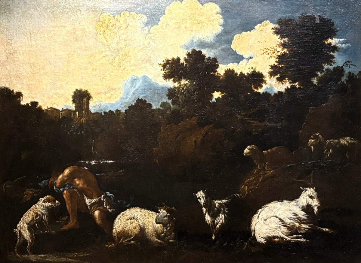 Philipp Peter Roos - Rosa Da Tivoli (1657-1706) Herds In Front Of The Old Waterfall In Tivoli