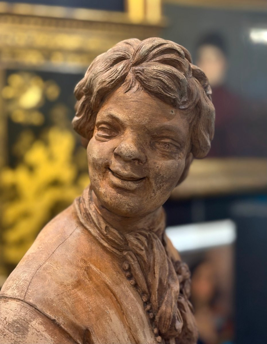 17th French Sculpture Terracotta Bust Signed Rifle Fecit 1693-photo-1