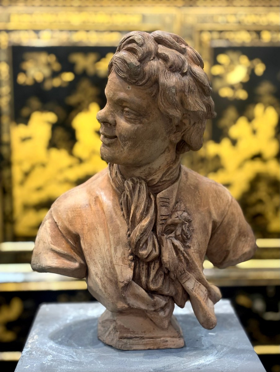 17th French Sculpture Terracotta Bust Signed Rifle Fecit 1693-photo-2
