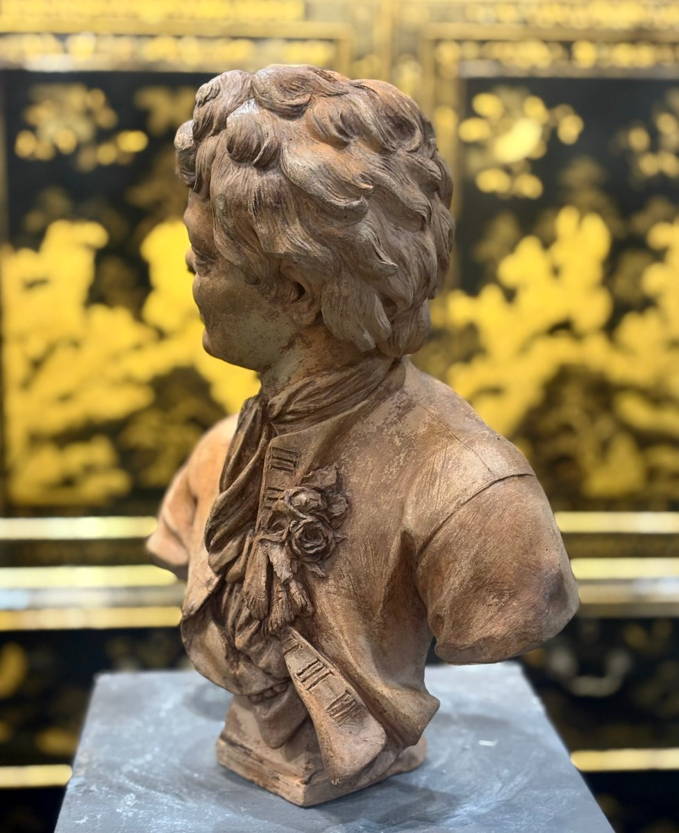 17th French Sculpture Terracotta Bust Signed Rifle Fecit 1693-photo-3
