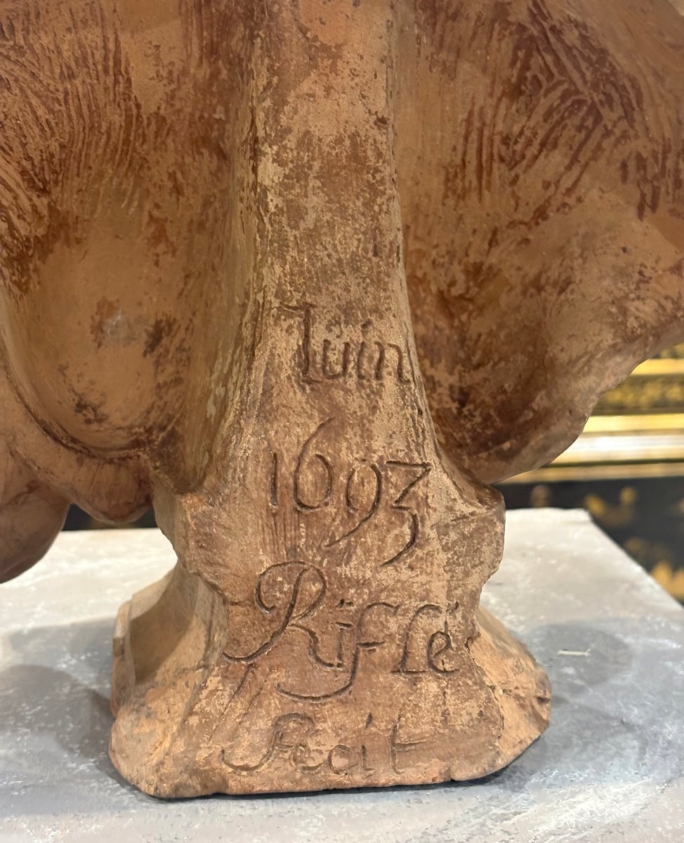 17th French Sculpture Terracotta Bust Signed Rifle Fecit 1693-photo-4