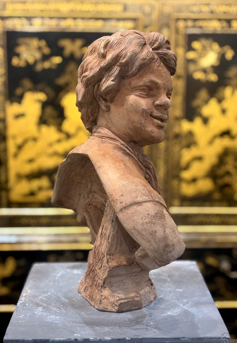 17th French Sculpture Terracotta Bust Signed Rifle Fecit 1693-photo-5