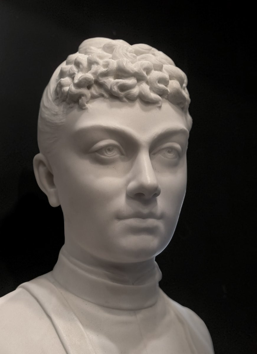 Laure Martin-coutan (1855-1915) Female Marble Bust Dated 1887-photo-1