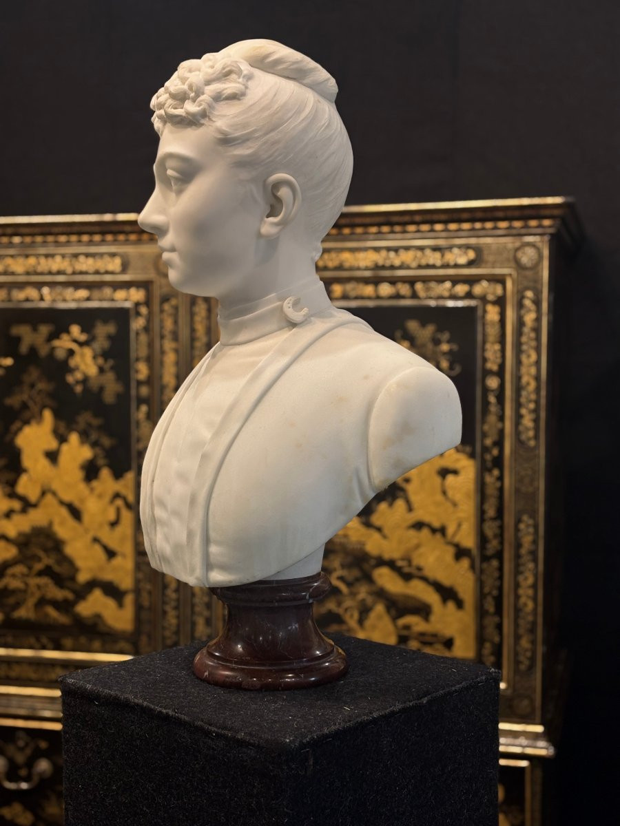 Laure Martin-coutan (1855-1915) Female Marble Bust Dated 1887-photo-7