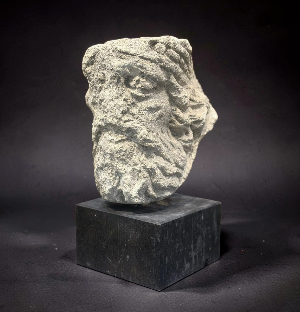 Medieval Limestone Crowned Head, France, 13th-14th Century