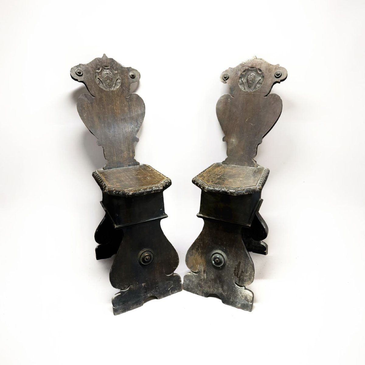 Paire de Chaise Renaissance en Noyer  aux Armoiries Italie 19éme-photo-4