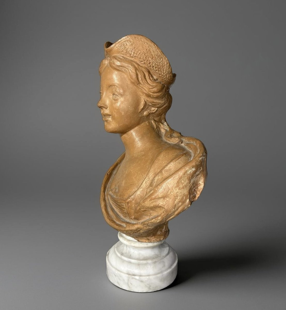 Late 18th Terracotta Bust Portrait Of A Lady-photo-4