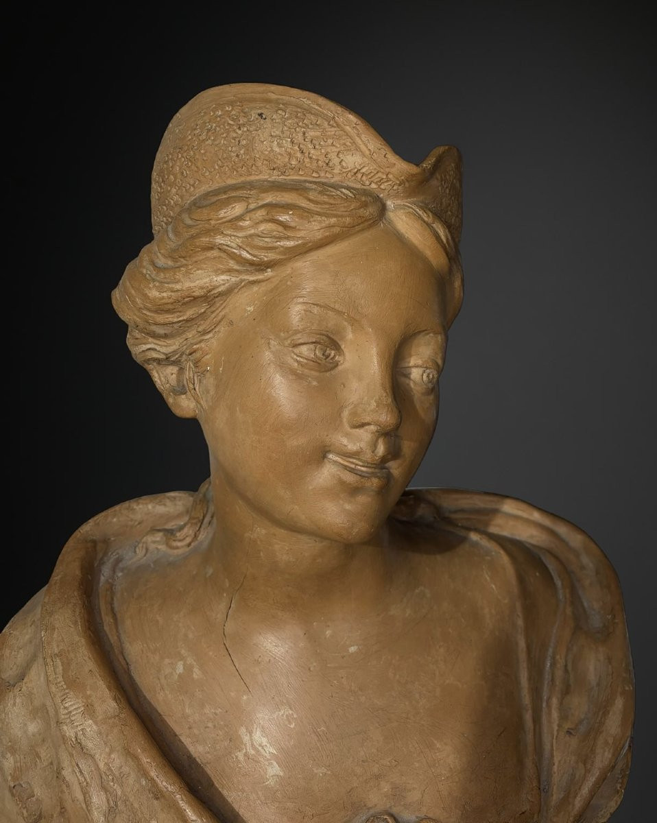 Late 18th Terracotta Bust Portrait Of A Lady-photo-1