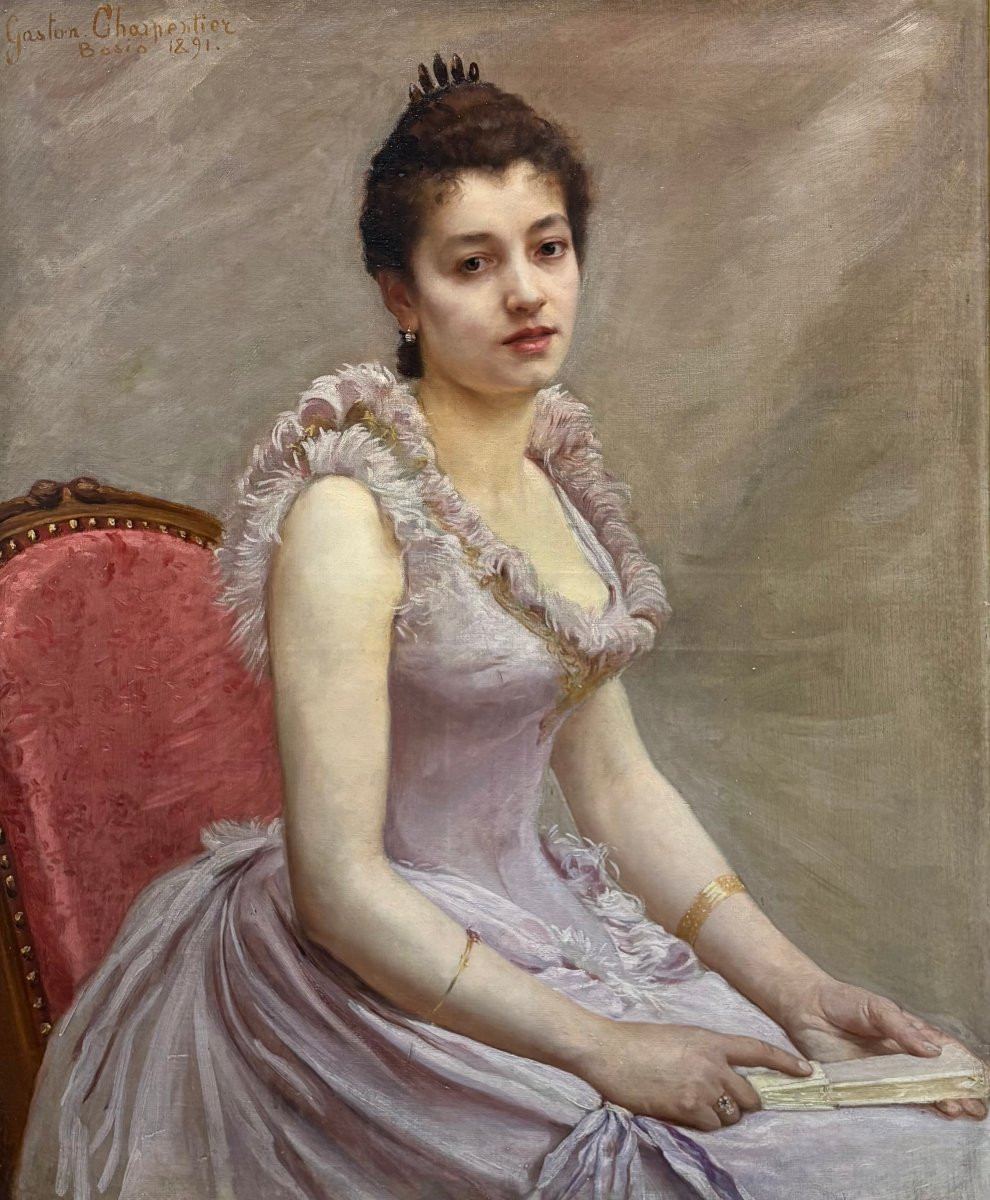 Gaston Charpentier-Bosio (1858-1923) Imposante Portrait de Jeune Fille-photo-3