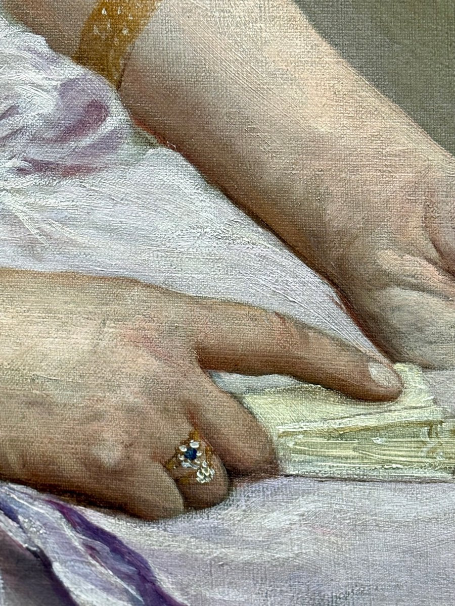 Gaston Charpentier-Bosio (1858-1923) Imposante Portrait de Jeune Fille-photo-2