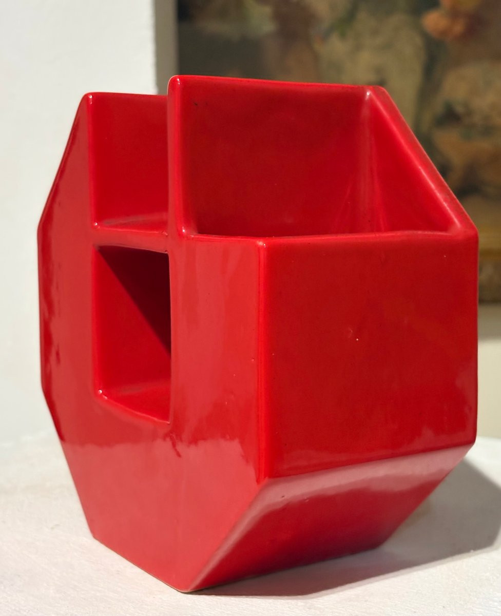 Sottsass Style Geometric Ceramic Vase Petucco & Tolio 1970s-photo-1
