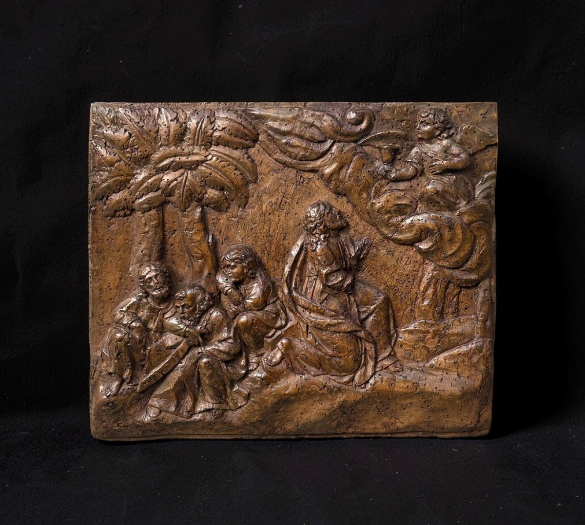 17th Large Italian Walnut Bas-relief Panel "garden Of Gethsemane"-photo-2