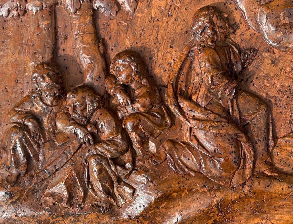17th Large Italian Walnut Bas-relief Panel "garden Of Gethsemane"-photo-3