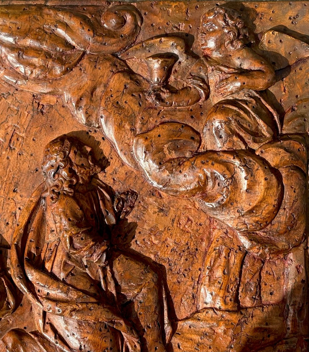 17th Large Italian Walnut Bas-relief Panel "garden Of Gethsemane"-photo-4