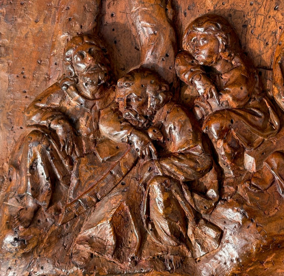 17th Large Italian Walnut Bas-relief Panel "garden Of Gethsemane"-photo-4