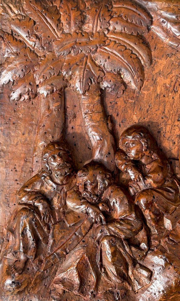 17th Large Italian Walnut Bas-relief Panel "garden Of Gethsemane"-photo-5