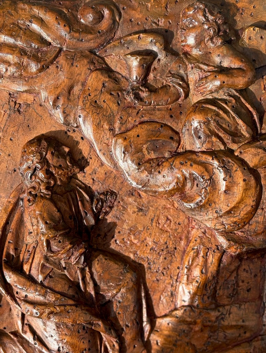 17th Large Italian Walnut Bas-relief Panel "garden Of Gethsemane"-photo-6