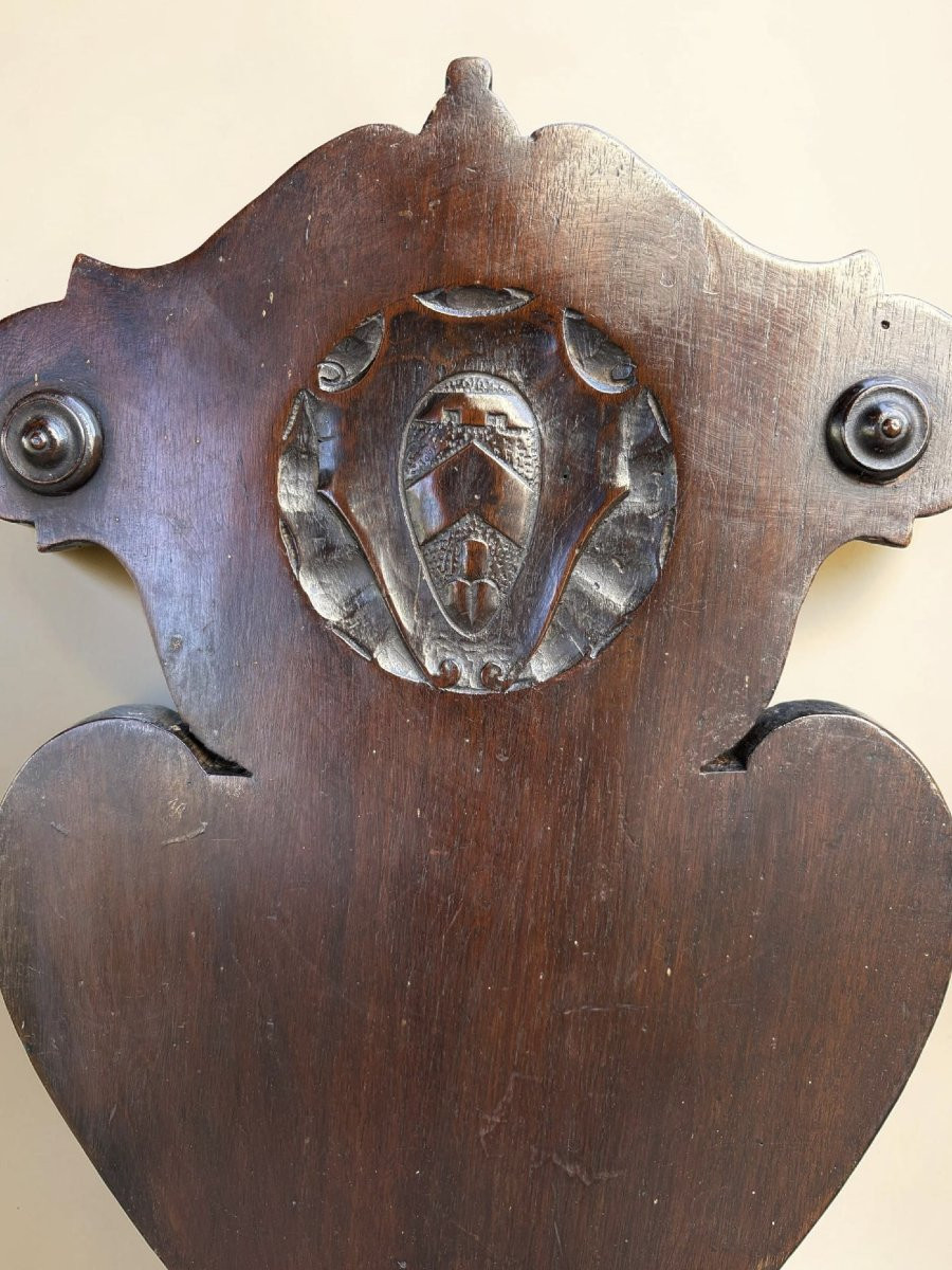 Paire de Chaise Renaissance en Noyer  aux Armoiries Italie 19éme-photo-3
