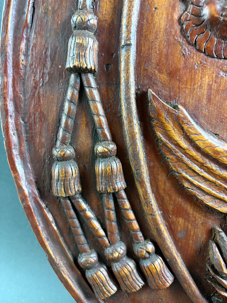 18th Louis XIV Large Carved Woode Coat Of Arms-photo-3