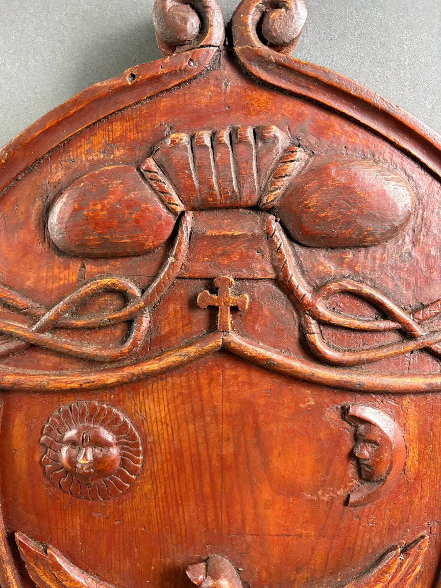 18th Louis XIV Large Carved Woode Coat Of Arms-photo-4