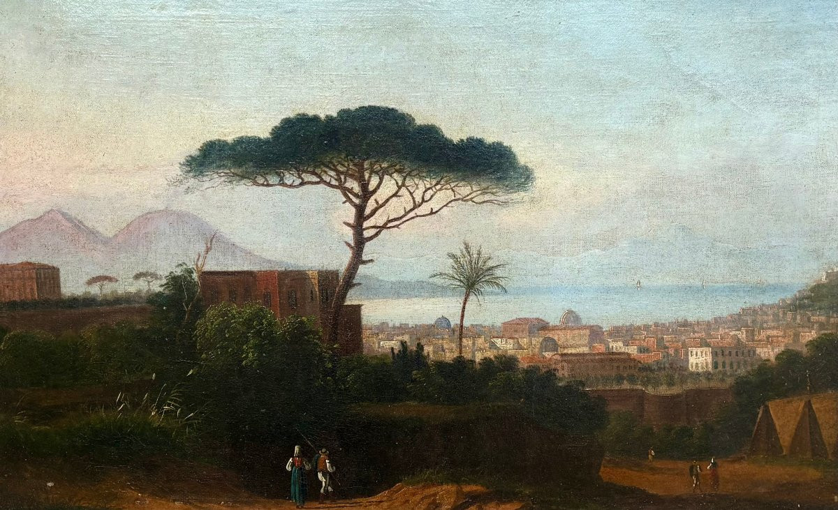 Pair Of Large Grand Tour Views Of The Gulf Of Naples, Posillipo School, Circa 1840-photo-2