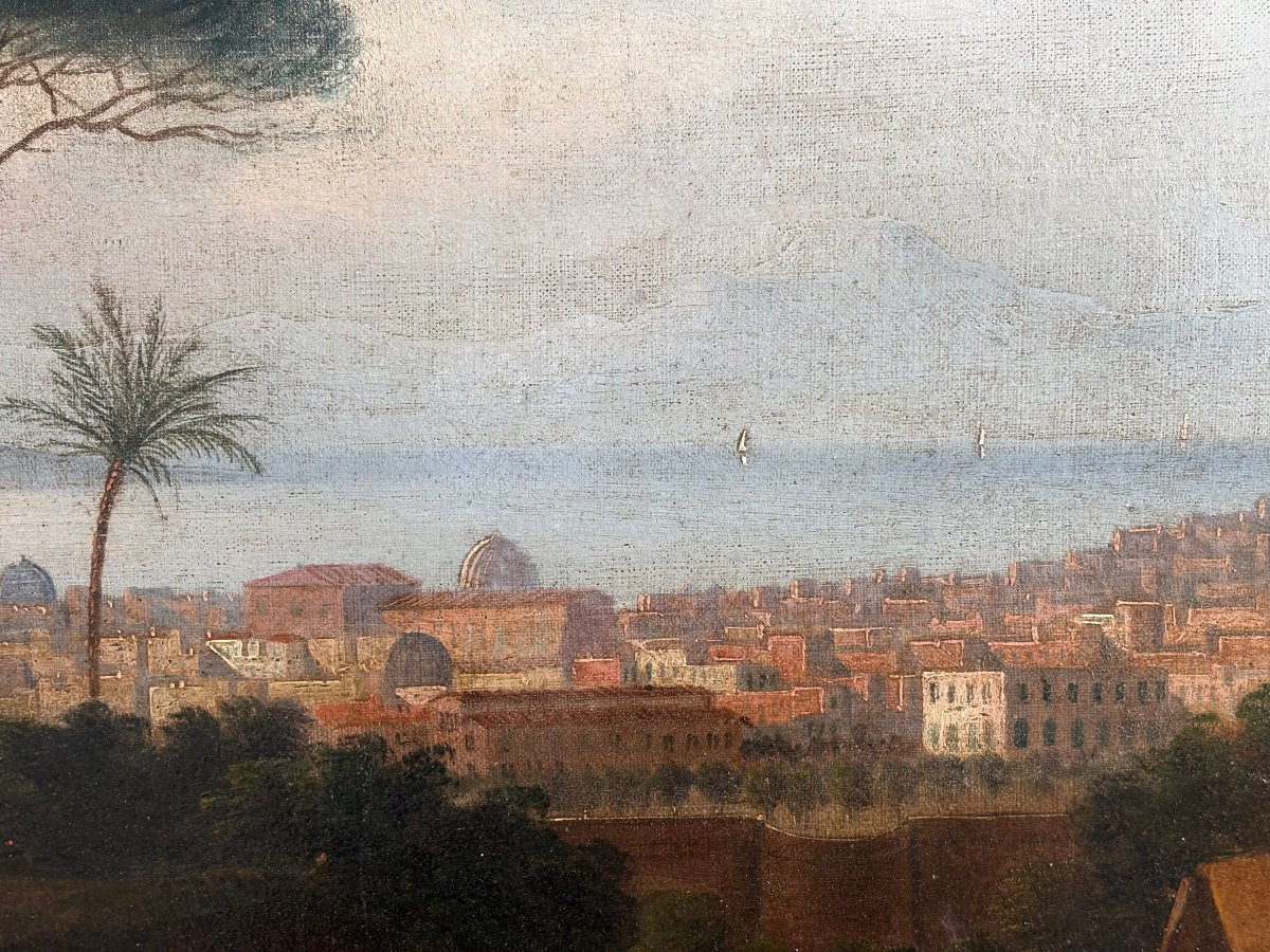 Pair Of Large Grand Tour Views Of The Gulf Of Naples, Posillipo School, Circa 1840-photo-2