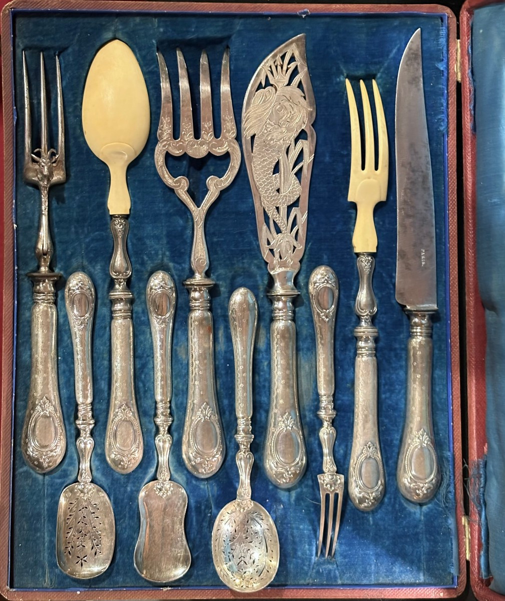 Massat Frères Coffret de Couverts Napoléon III Argent Massif poinçon Minerve 1er titre