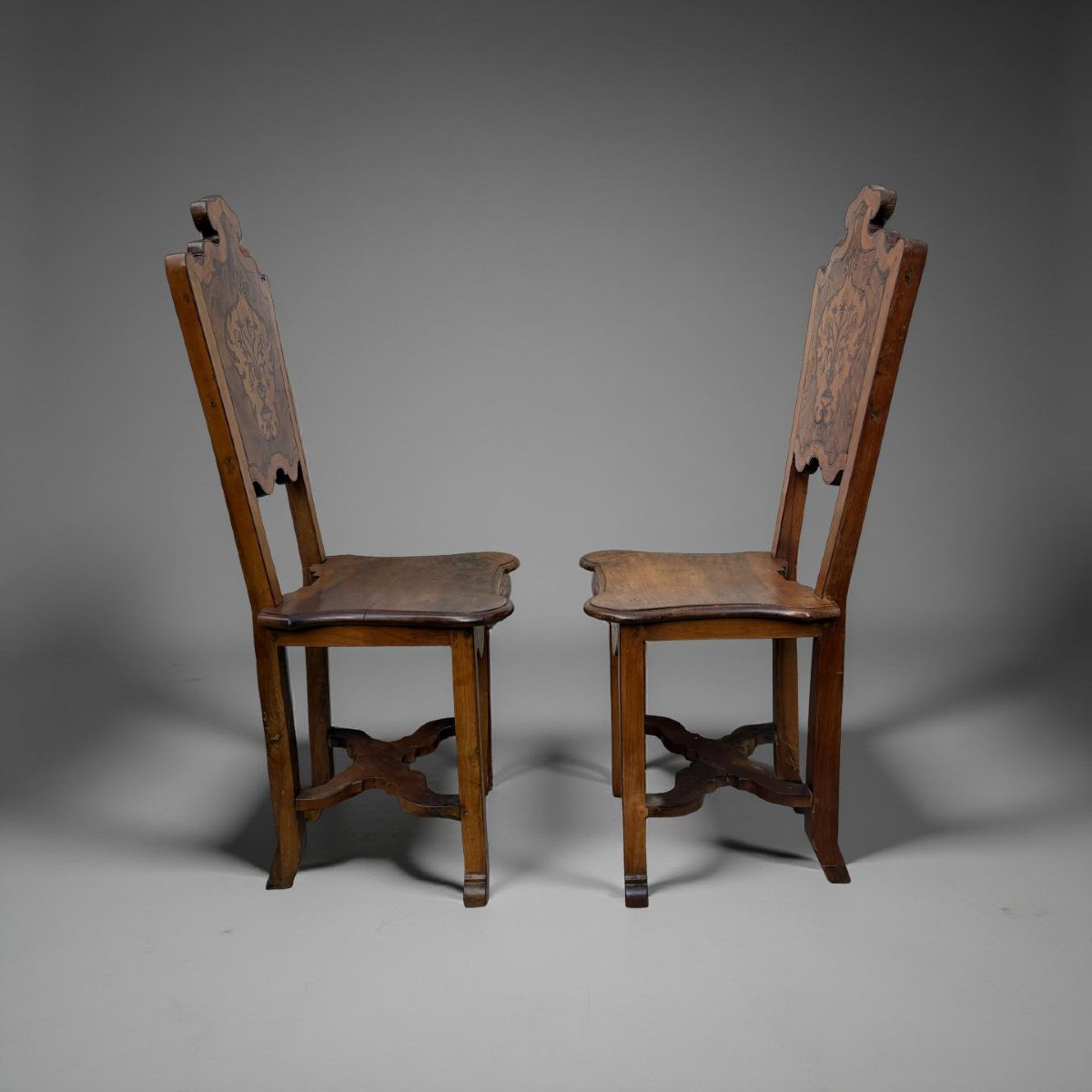 Rare paire de Chaises Marquetées Vénétie,  début XVIIIe siècle-photo-1