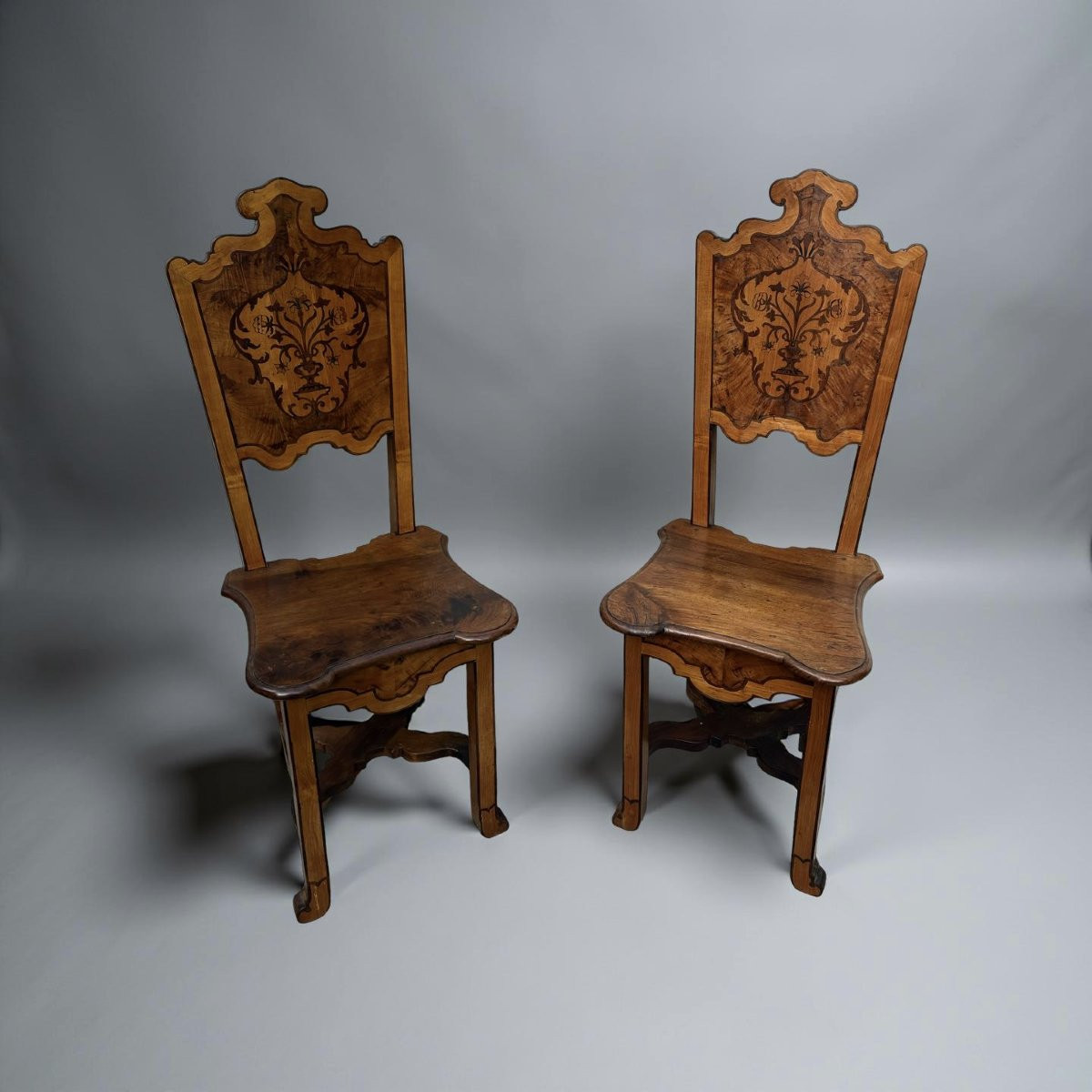 Rare paire de Chaises Marquetées Vénétie,  début XVIIIe siècle-photo-2