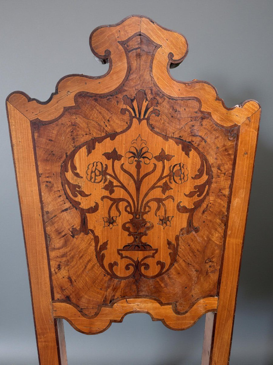 Rare paire de Chaises Marquetées Vénétie,  début XVIIIe siècle-photo-4