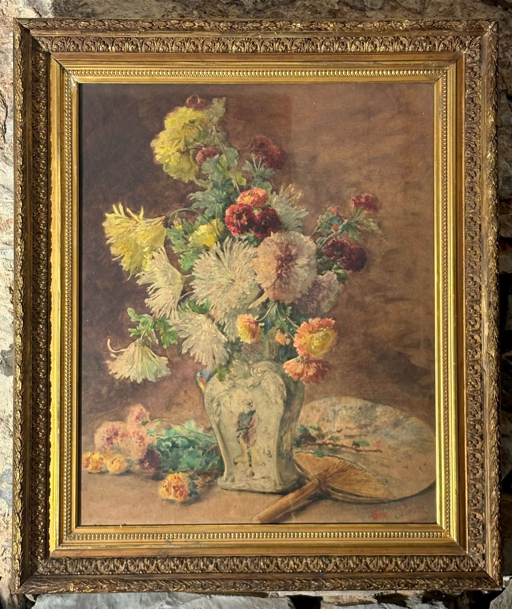 Henri Biva (1848-1929) « Nature morte au vase chinois »-photo-2