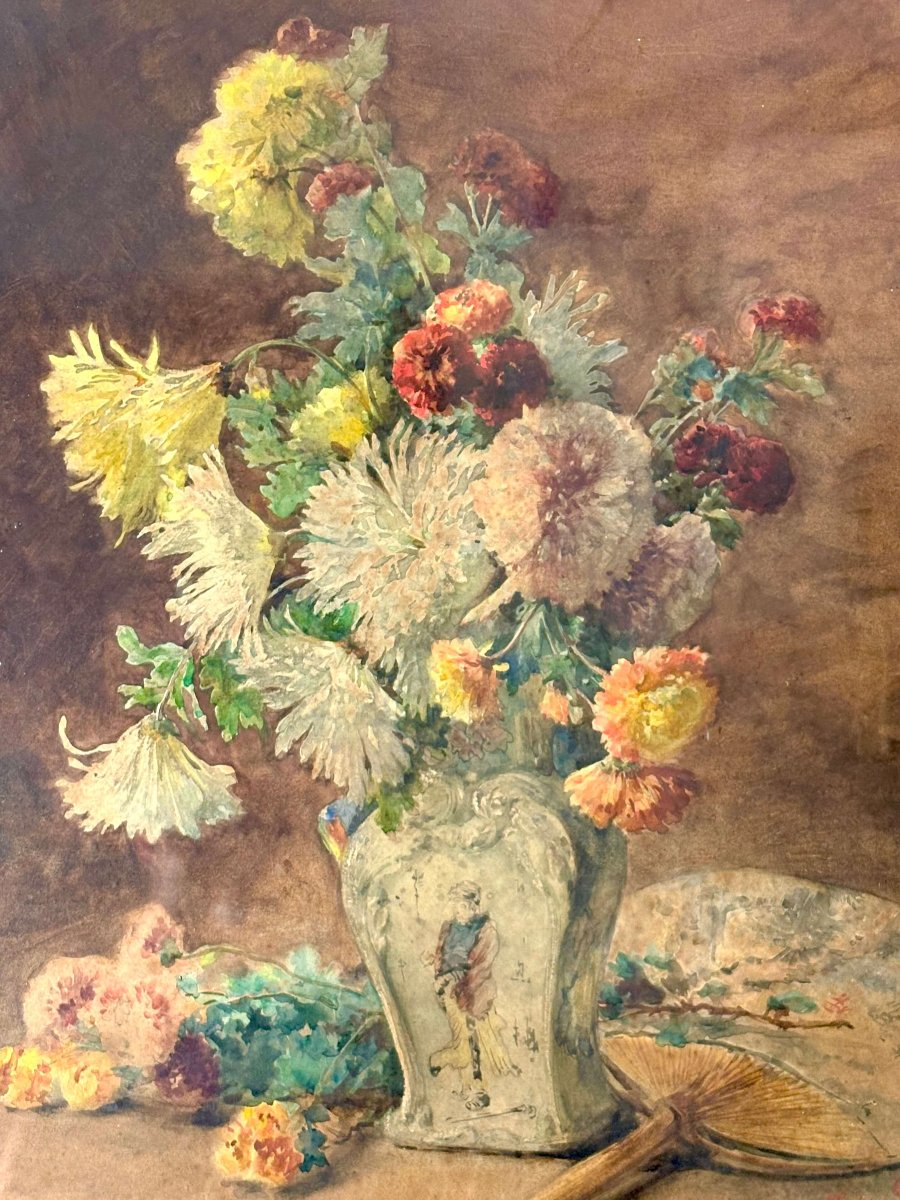 Henri Biva (1848-1929) « Nature morte au vase chinois »-photo-3