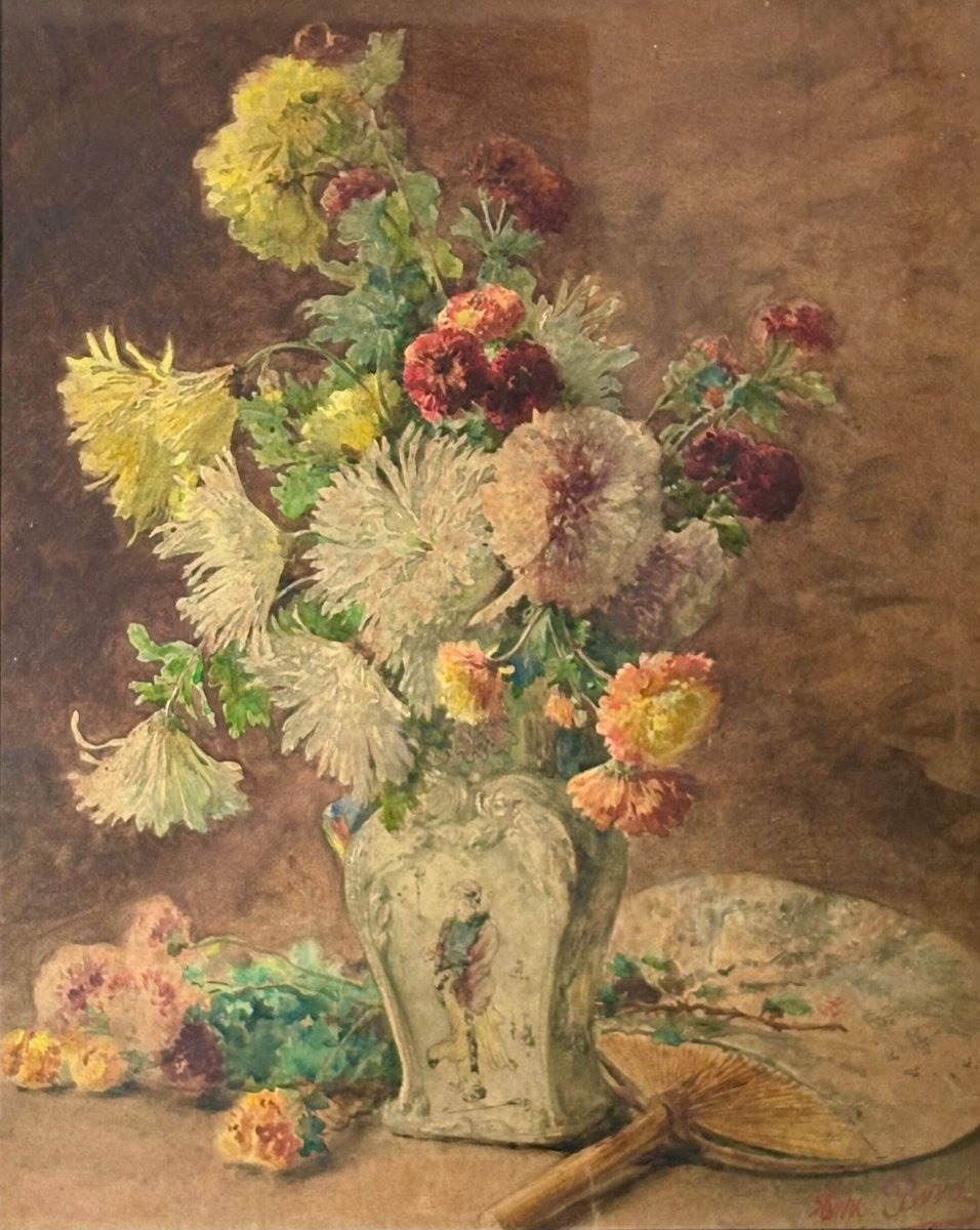 Henri Biva (1848-1929) « Nature morte au vase chinois »-photo-1