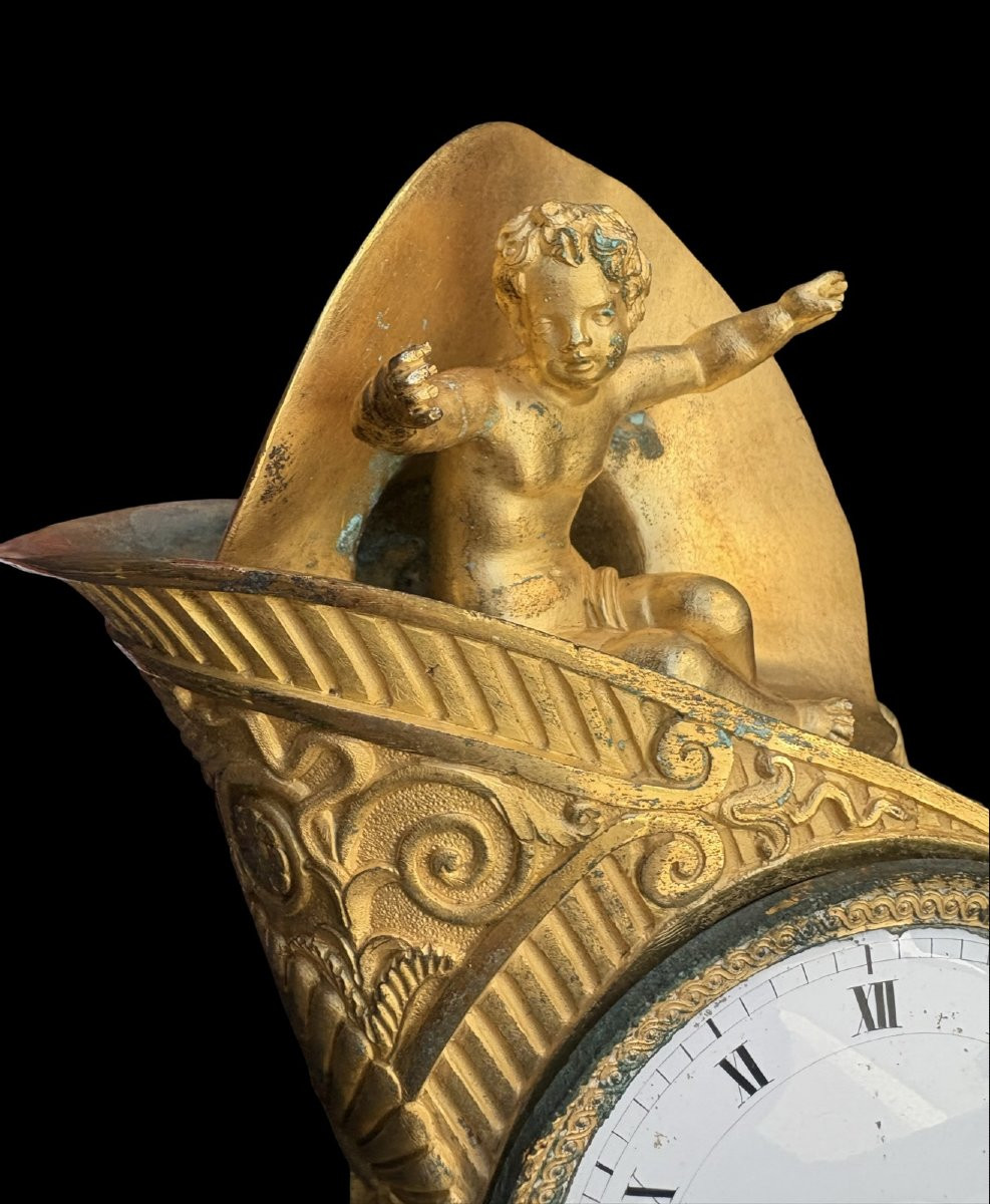 Early 19th Ormolu Gilt Bronze Empire Mantel Clock  "the Chariot Of Love"-photo-2