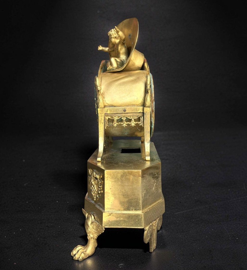 Early 19th Ormolu Gilt Bronze Empire Mantel Clock  "the Chariot Of Love"-photo-4