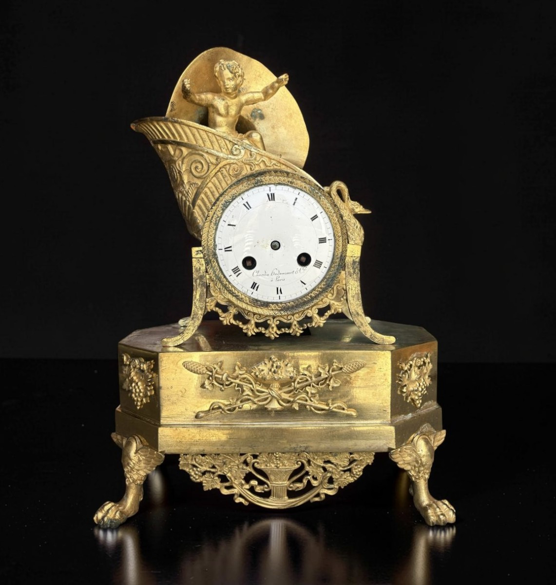 Early 19th Ormolu Gilt Bronze Empire Mantel Clock  "the Chariot Of Love"