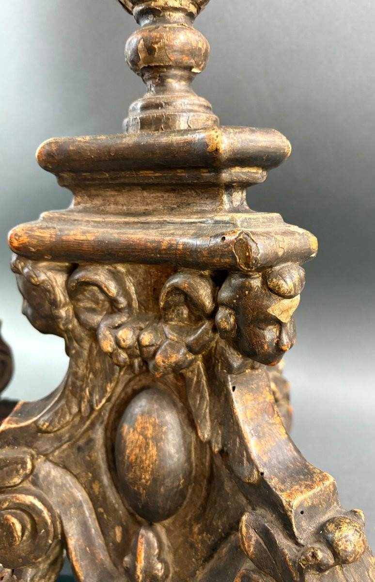 Paire De Grands Pique-cierges Candélabres Baroque Italien 18éme-photo-1