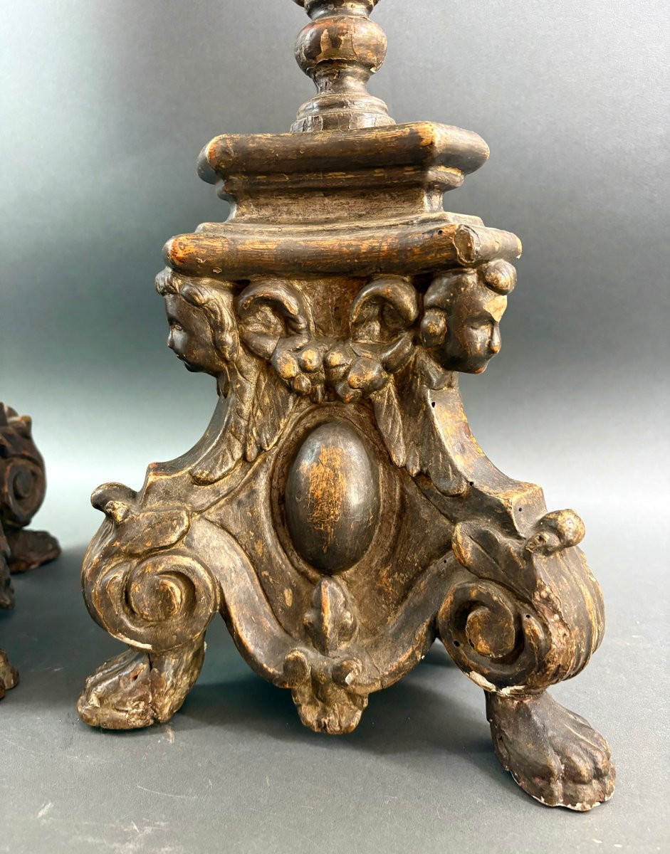 Paire De Grands Pique-cierges Candélabres Baroque Italien 18éme-photo-3