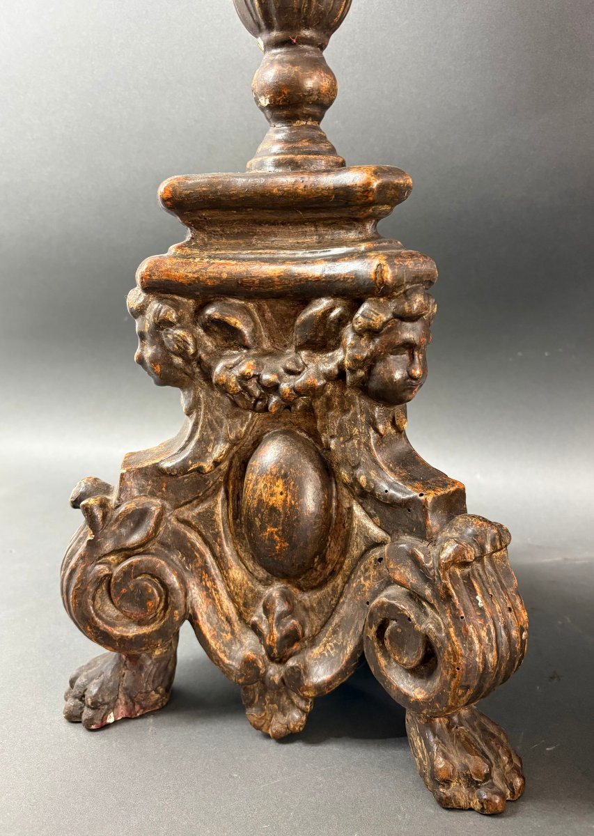 Paire De Grands Pique-cierges Candélabres Baroque Italien 18éme-photo-4