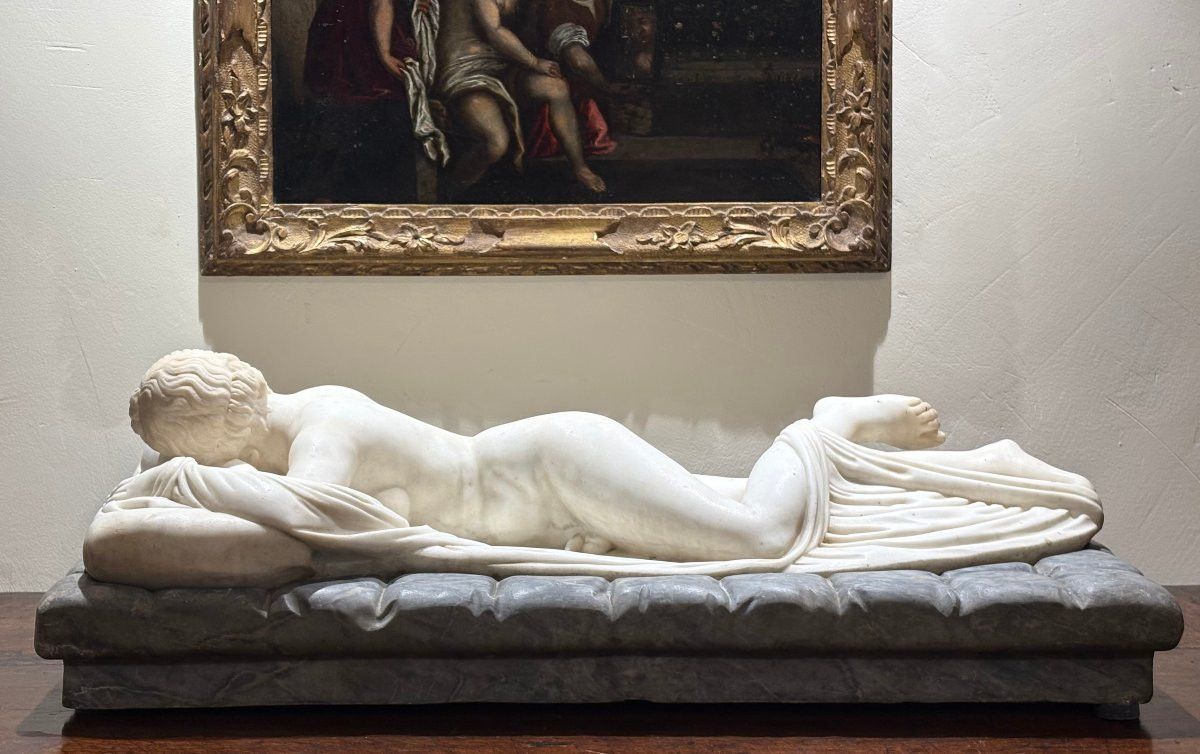 Sleeping Hermaphrodite Early 19th Large Neoclassical Marble Sculpture -photo-2
