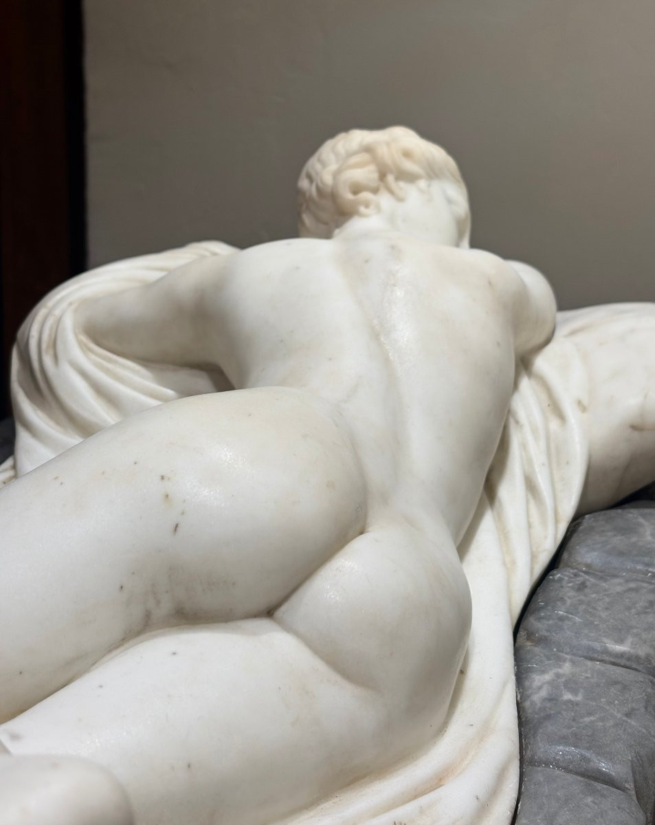 Sleeping Hermaphrodite Early 19th Large Neoclassical Marble Sculpture -photo-3