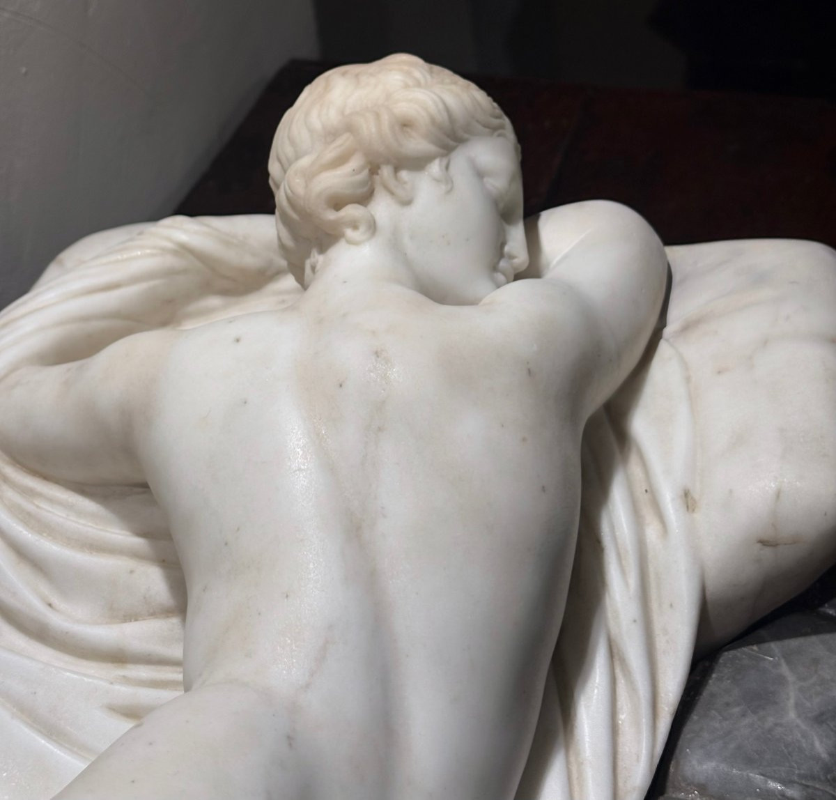 Sleeping Hermaphrodite Early 19th Large Neoclassical Marble Sculpture -photo-1