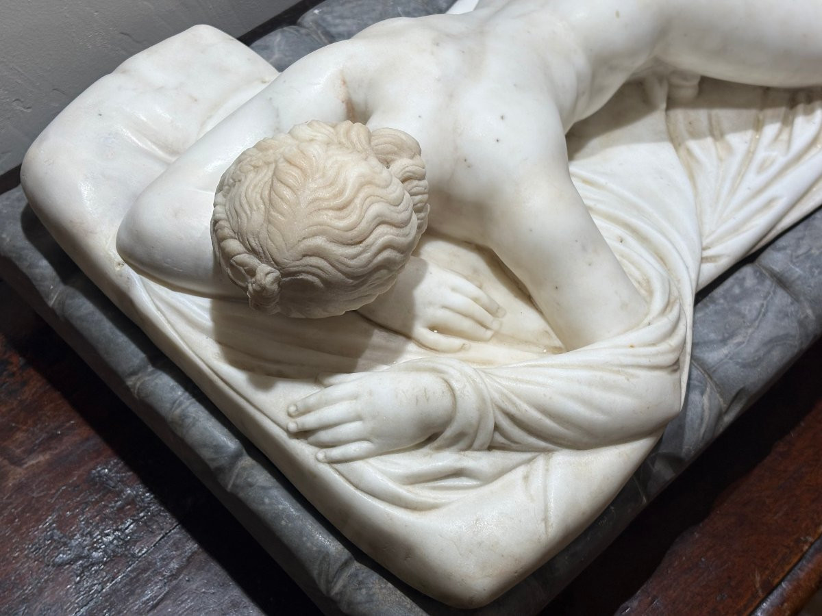 Sleeping Hermaphrodite Early 19th Large Neoclassical Marble Sculpture -photo-2