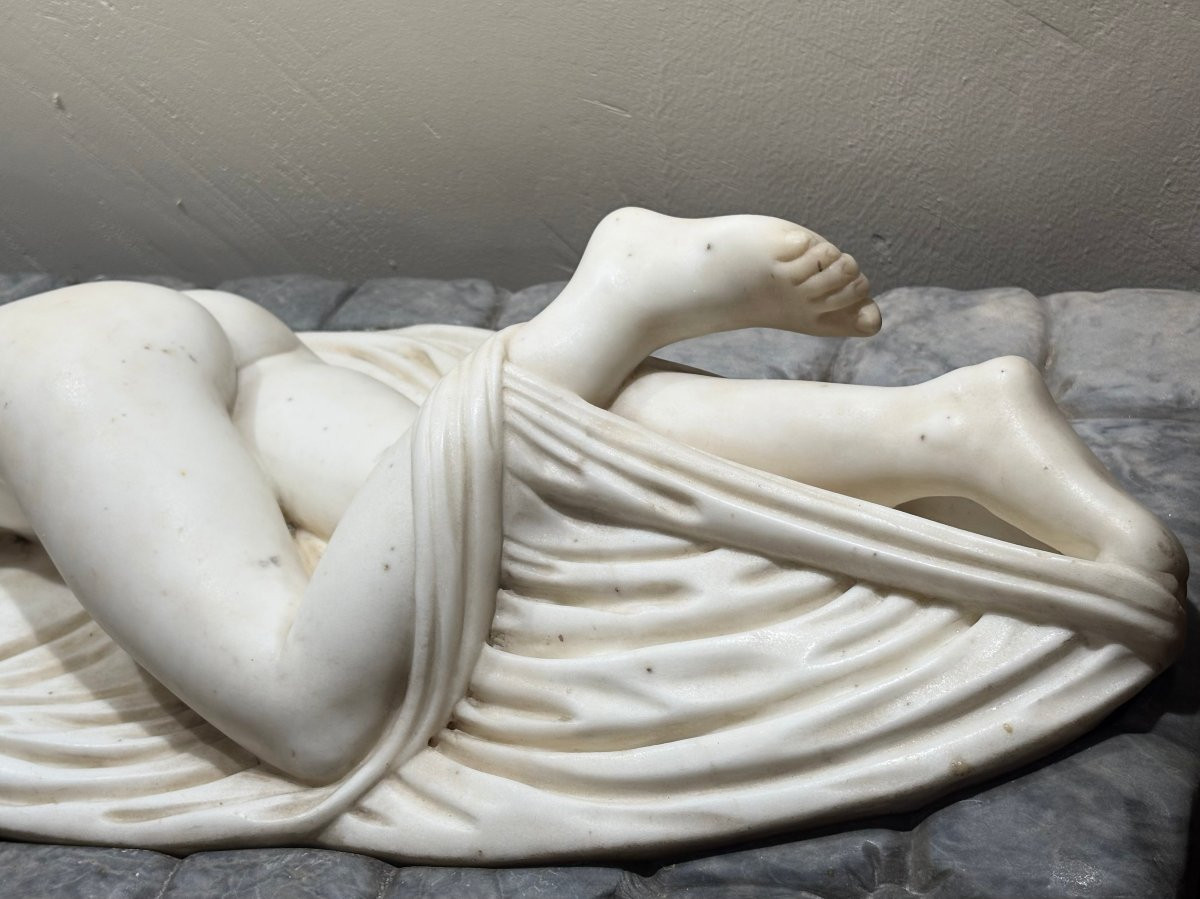Sleeping Hermaphrodite Early 19th Large Neoclassical Marble Sculpture -photo-4